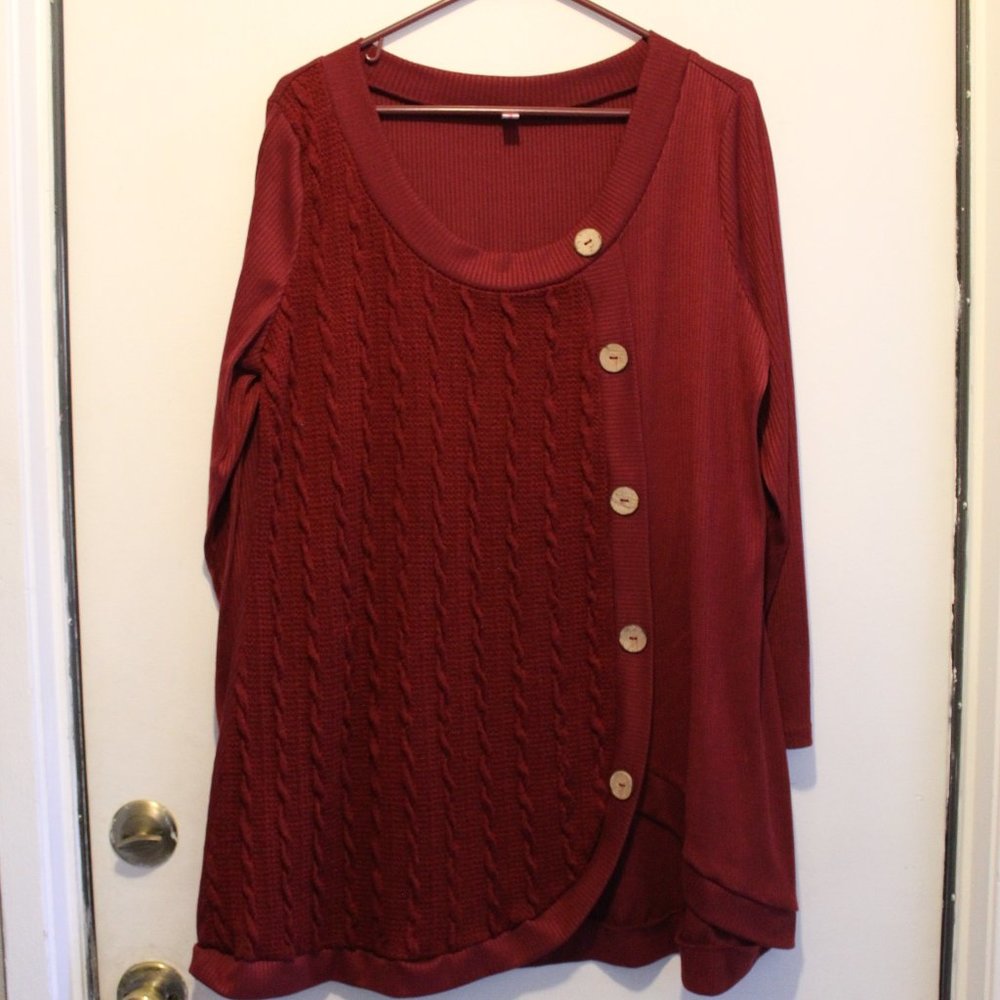 Plus Size Split Button Sweater Rosegal (CLO)
